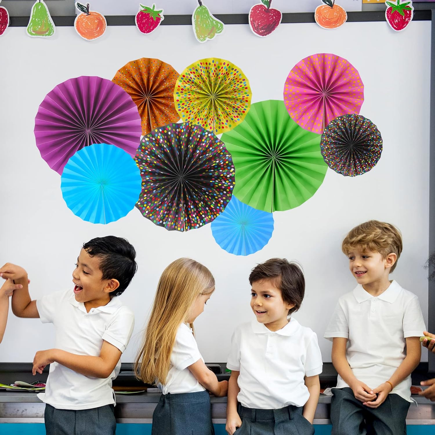 12 Piece Confetti Hanging Paper Fans for Classroom Decorations