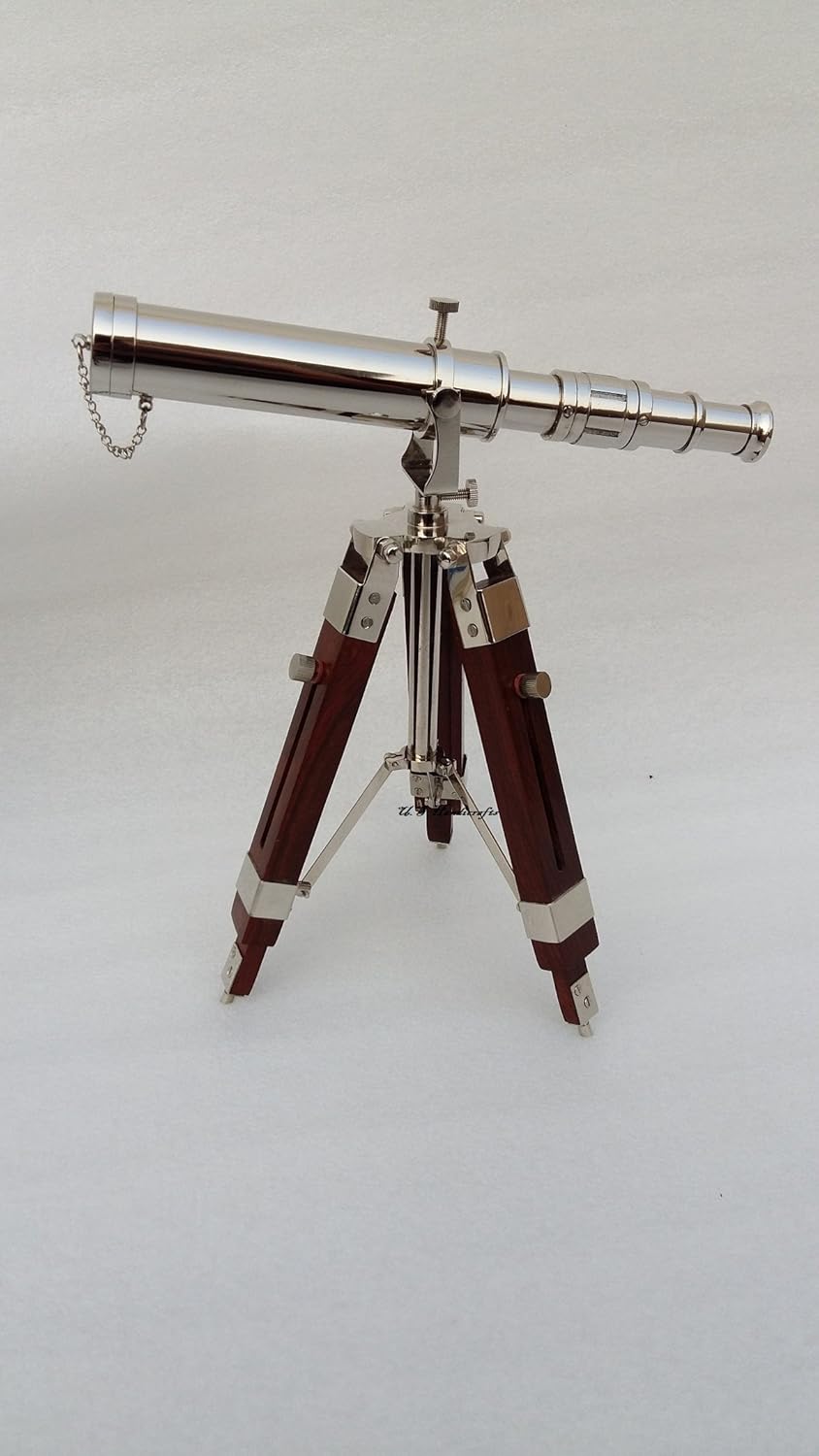Vintage Brass Nickel Telescope with Tripod Stand