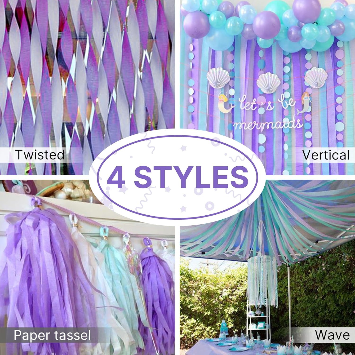 PartyWoo Crepe Paper Streamers 8 Rolls 656ft Set