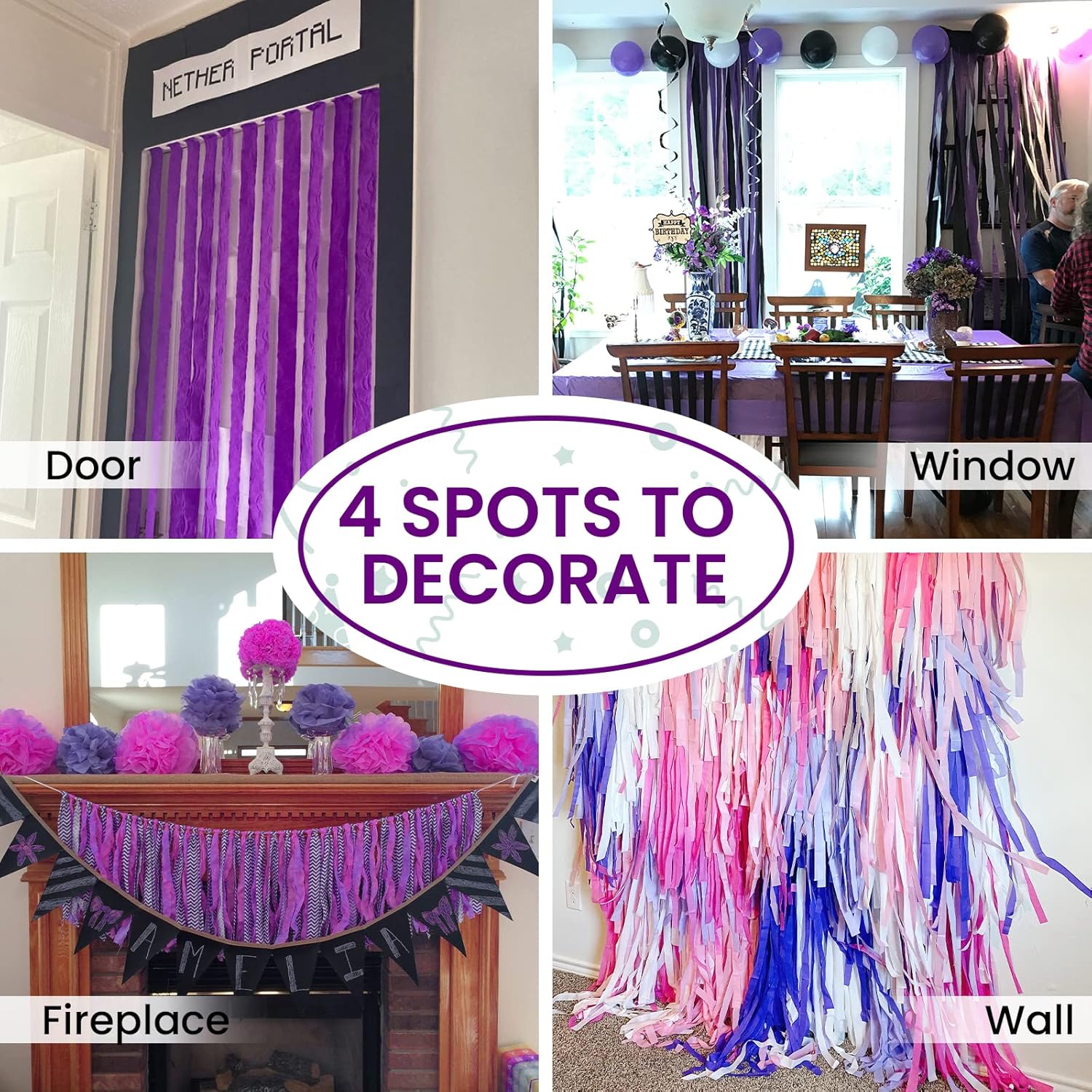 PartyWoo Purple Crepe Paper Streamers 6 Rolls 492 Feet Pack