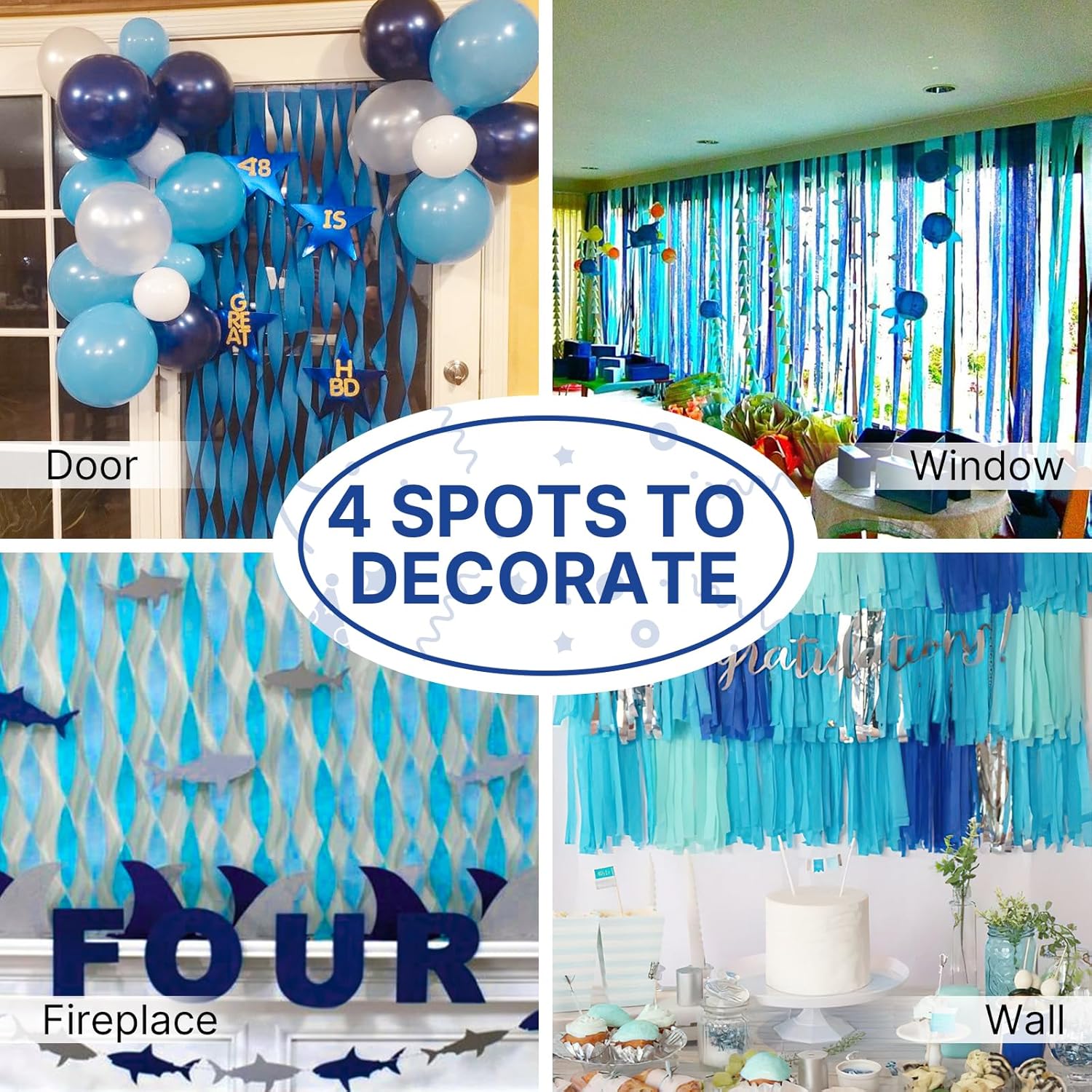 PartyWoo Blue Crepe Paper Streamers 6 Rolls 492ft Pack