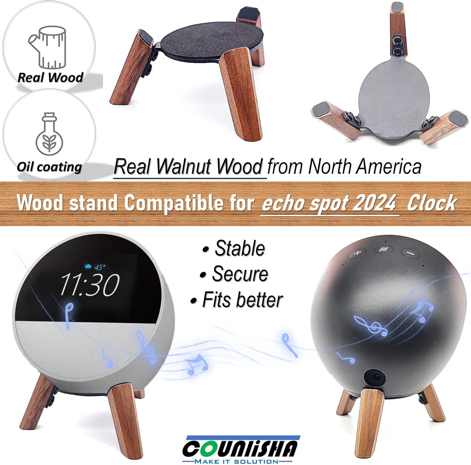 Real Wood Stand for Echo Spot 2024 Smart Clock