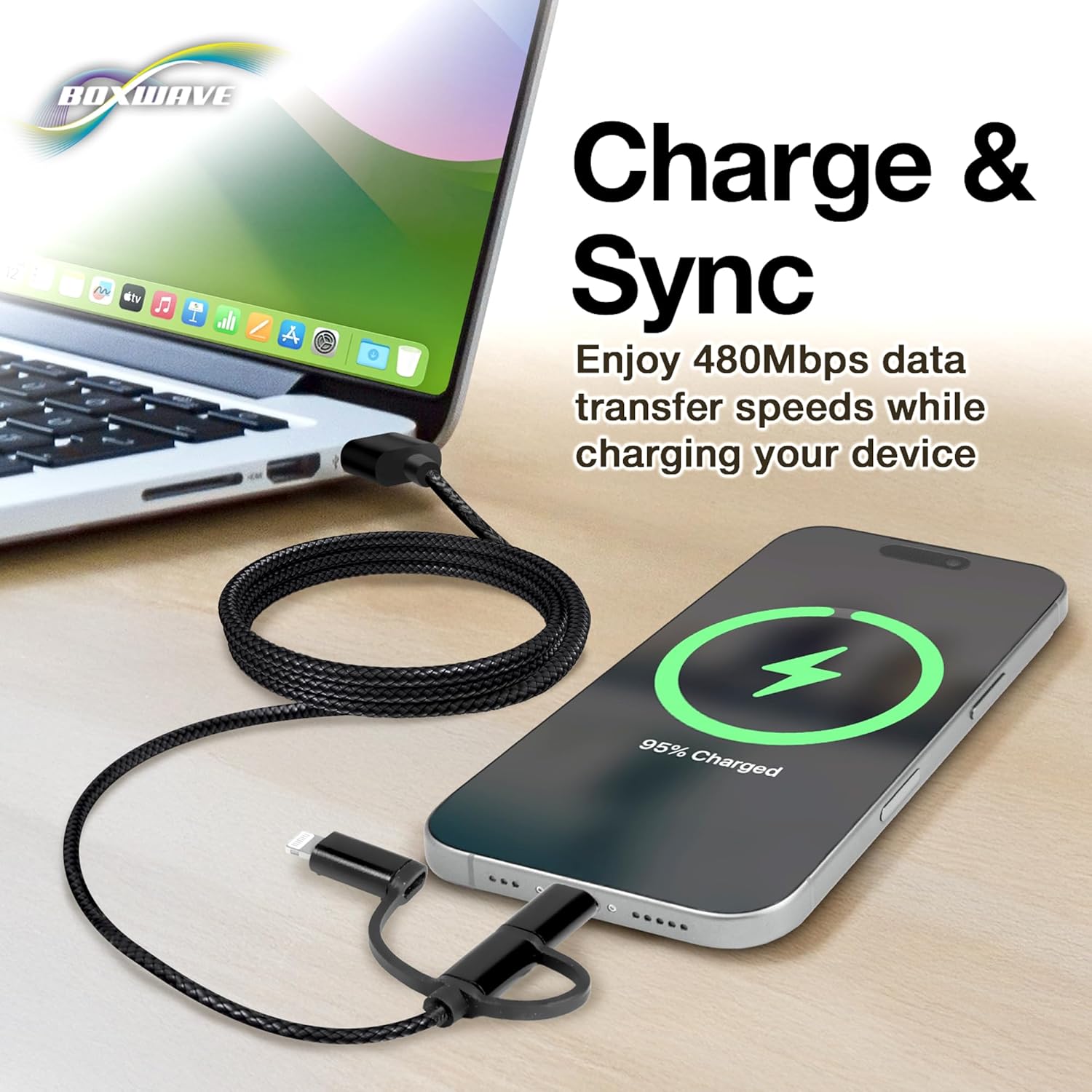 BoxWave AllCharge 3-in-1 USB Cable - Jet Black