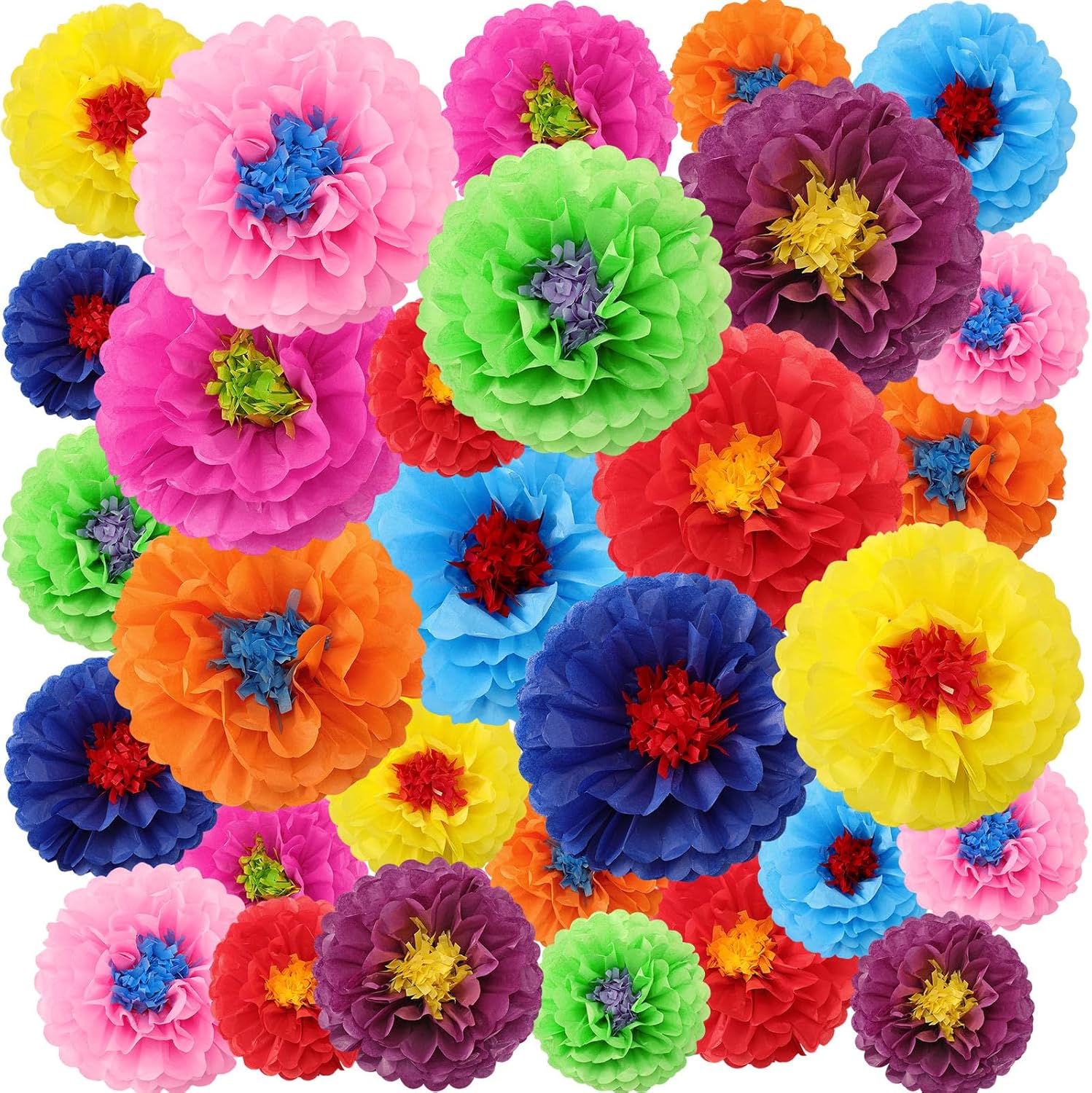 Geyee 27 Pcs Colorful Fiesta Tissue Paper Flowers