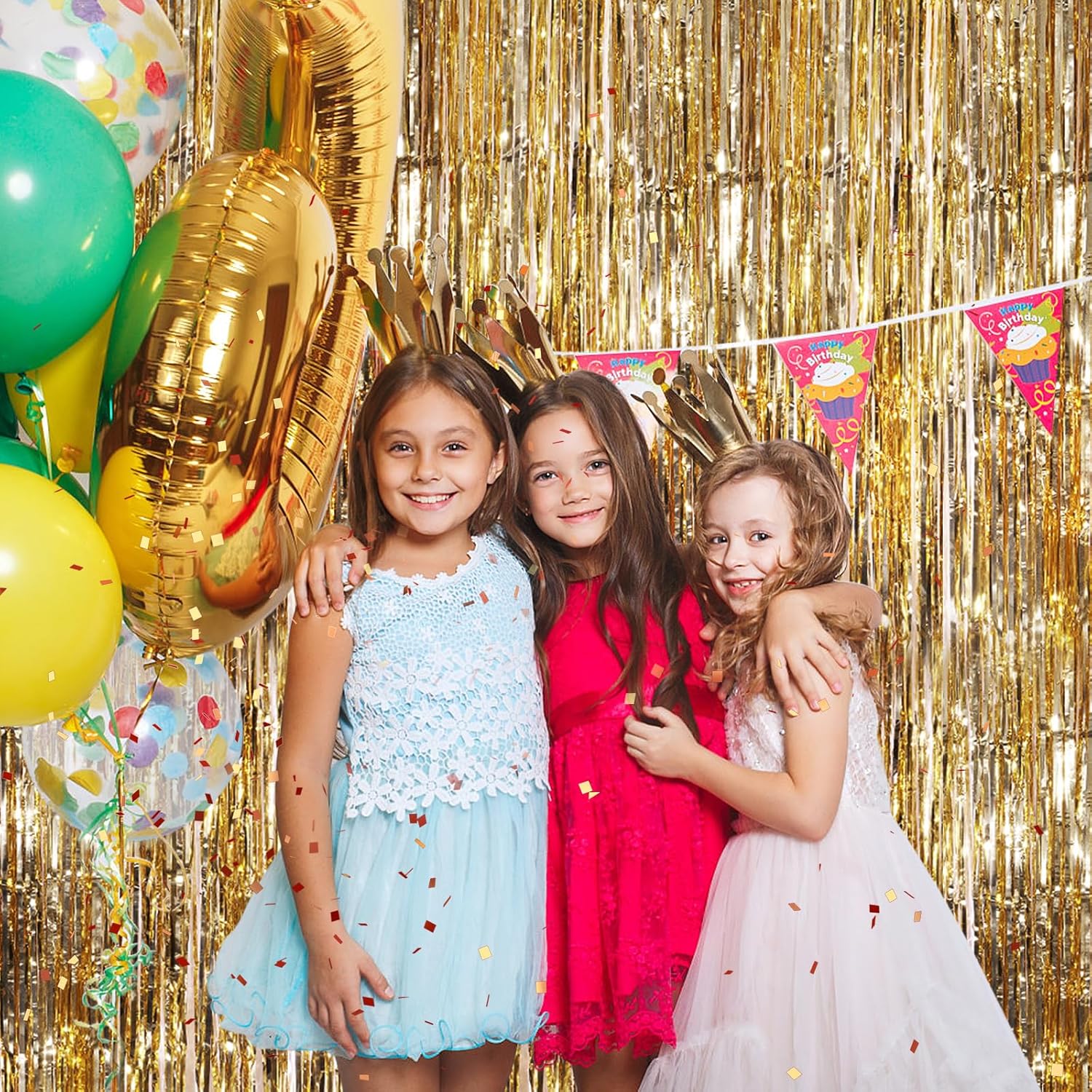 Champagne Gold Metallic Tinsel Foil Curtains 2 Pack