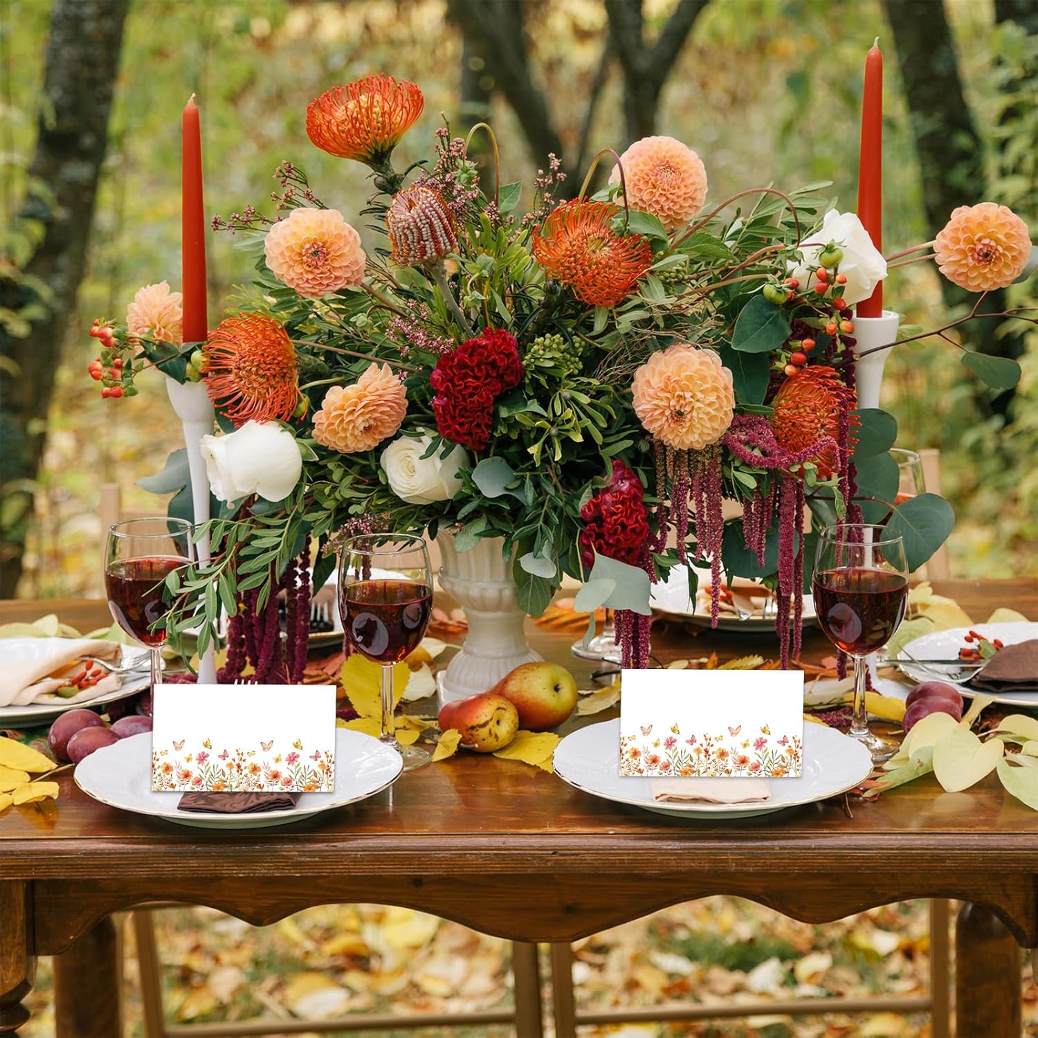 Whaline 100 Pcs Fall Place Cards Wildflower Butterfly Tent Name Cards