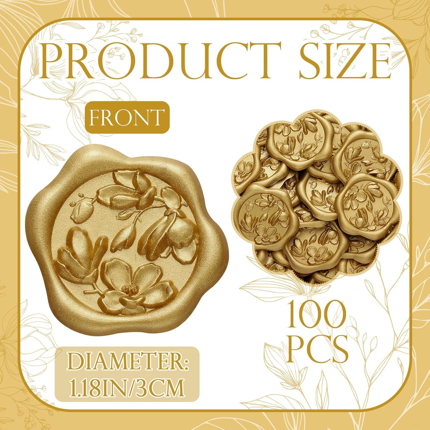 100pcs 3D Magnolia Wax Seal Stickers Antique Gold
