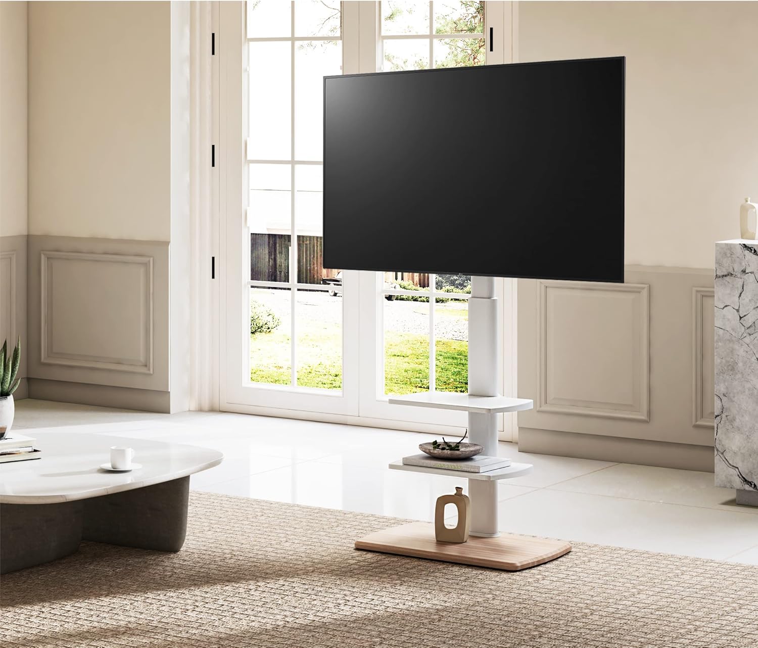 FITUEYES Height Adjustable Corner TV Stand White