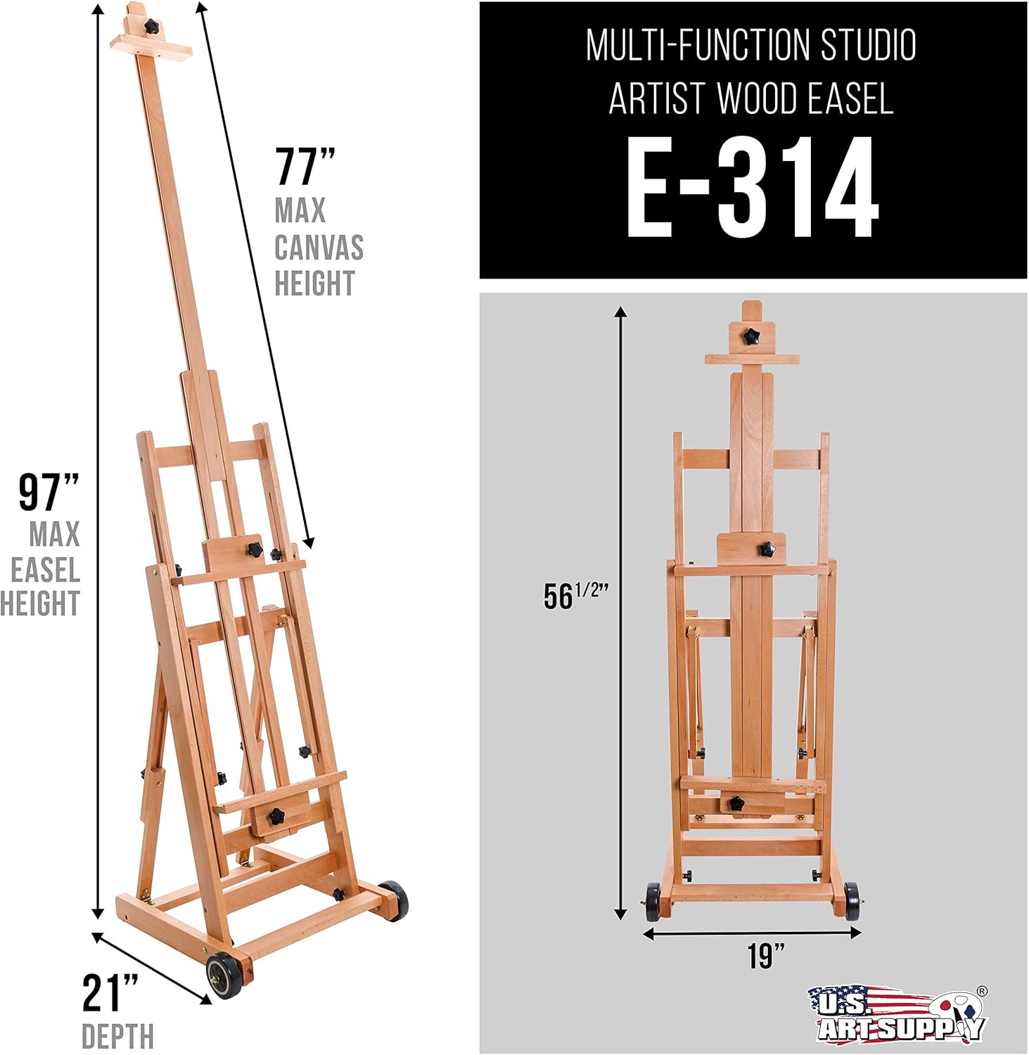 US Art Supply Master Multi-Function Studio Wooden Floor Easel