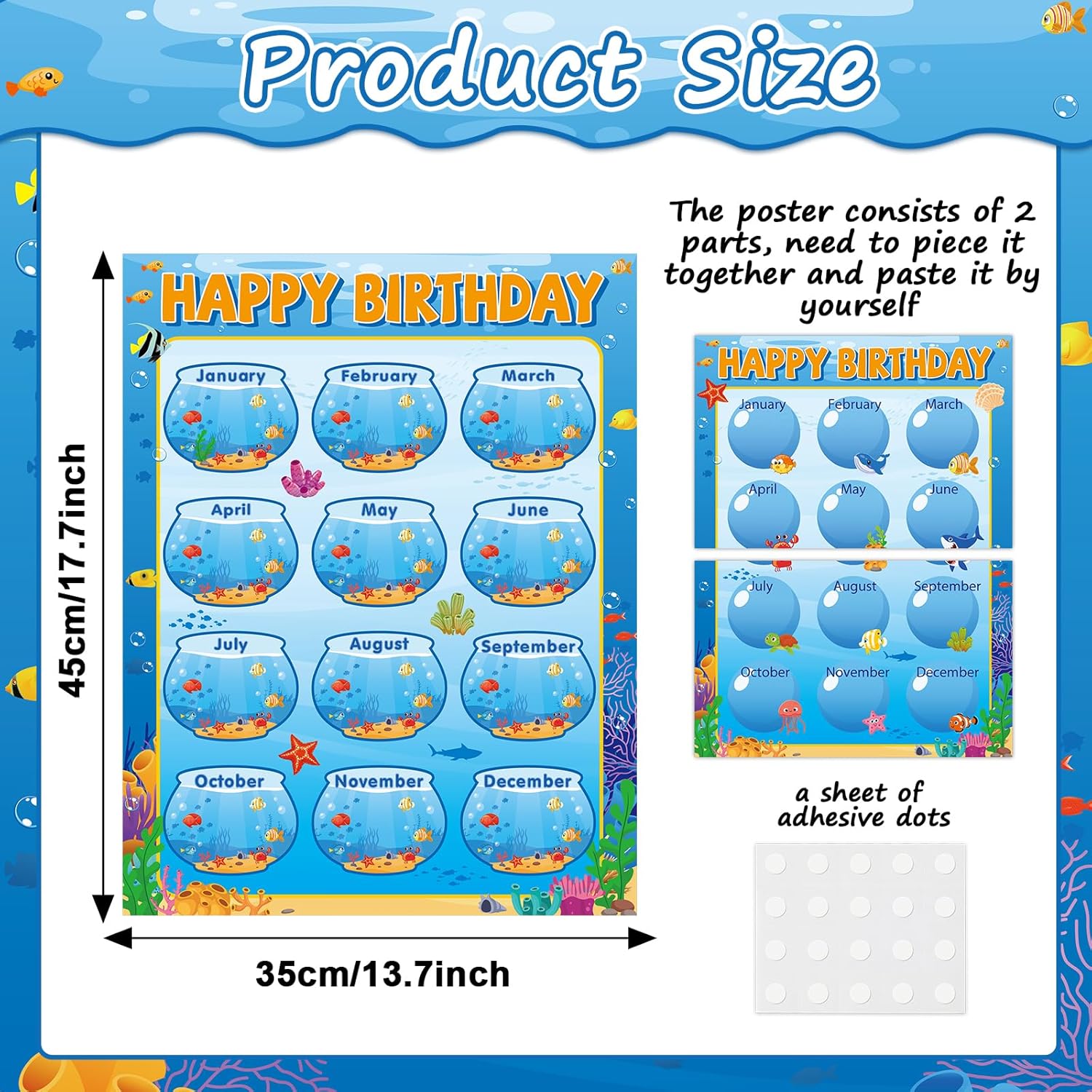 Ocean Animal Happy Birthday Poster Set 177x137 Inches