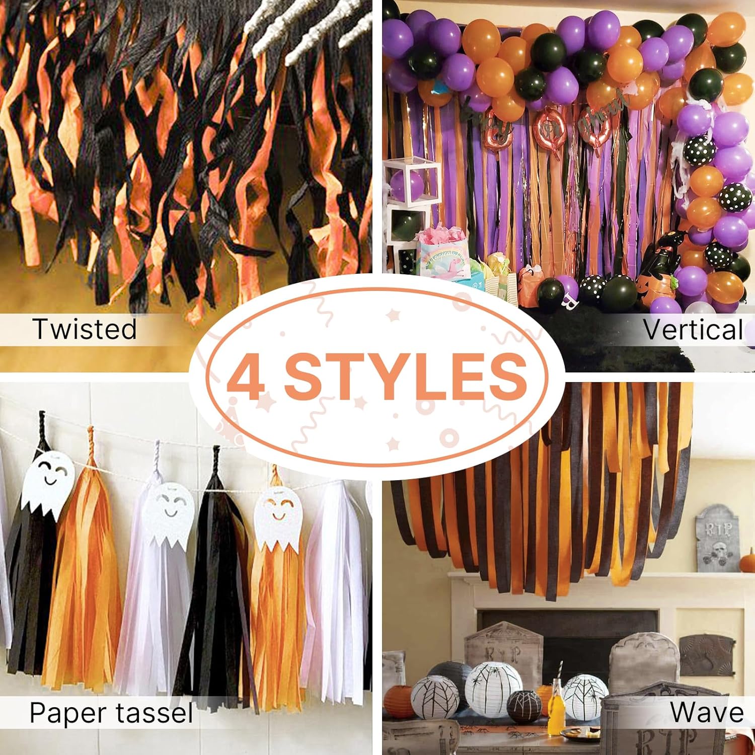 PartyWoo Orange Crepe Paper Streamers 6 Rolls 492 Feet Pack