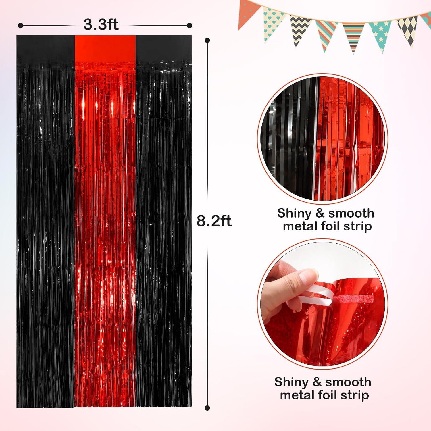 Foil Fringe Curtains 2 Pack Black Red Tinsel Party Decor
