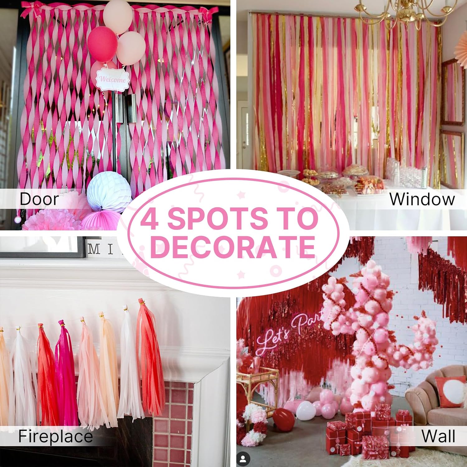 PartyWoo Pink and Red Crepe Paper Streamers 4 Rolls 328 Feet Total
