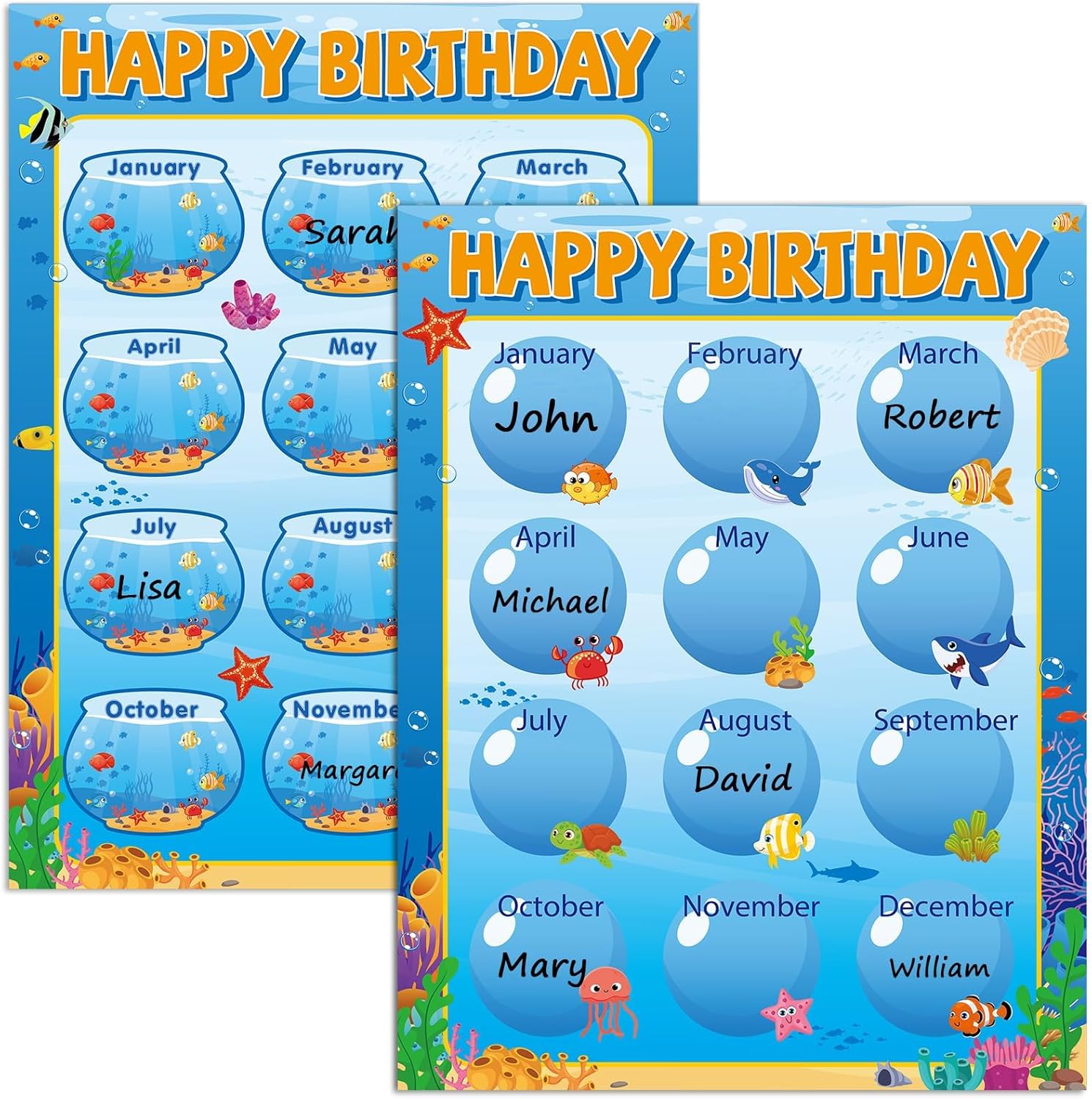 Ocean Animal Happy Birthday Poster Set 177x137 Inches