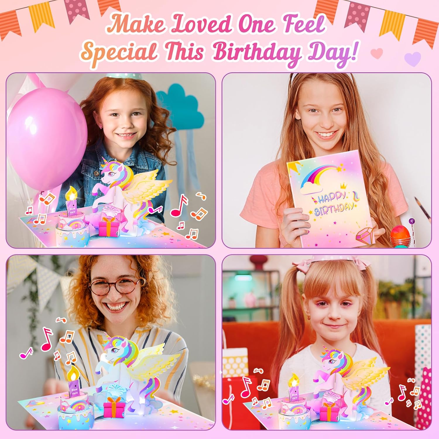 Unicorn Pop-up Light Music Birthday Card with DIY Numbers