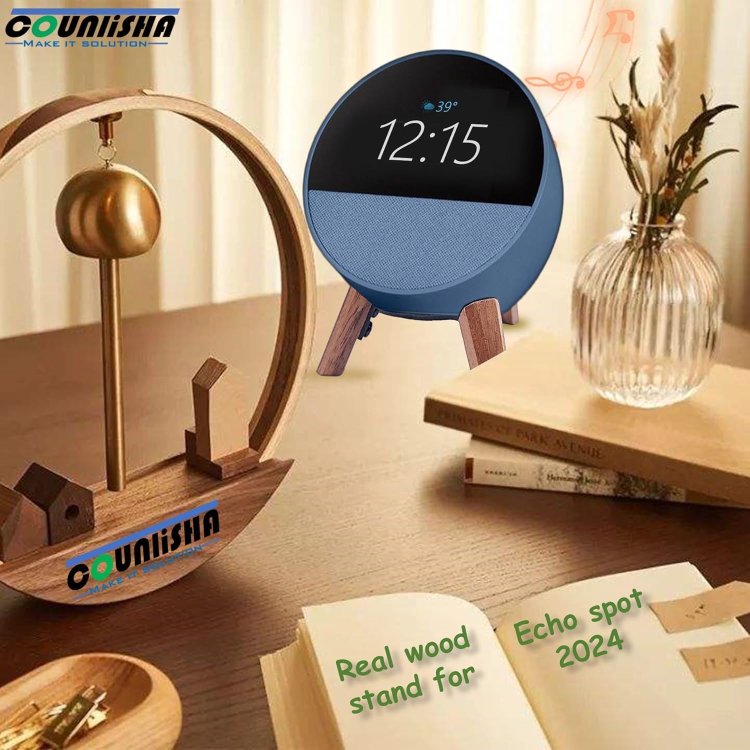 Real Wood Stand for Echo Spot 2024 Smart Clock