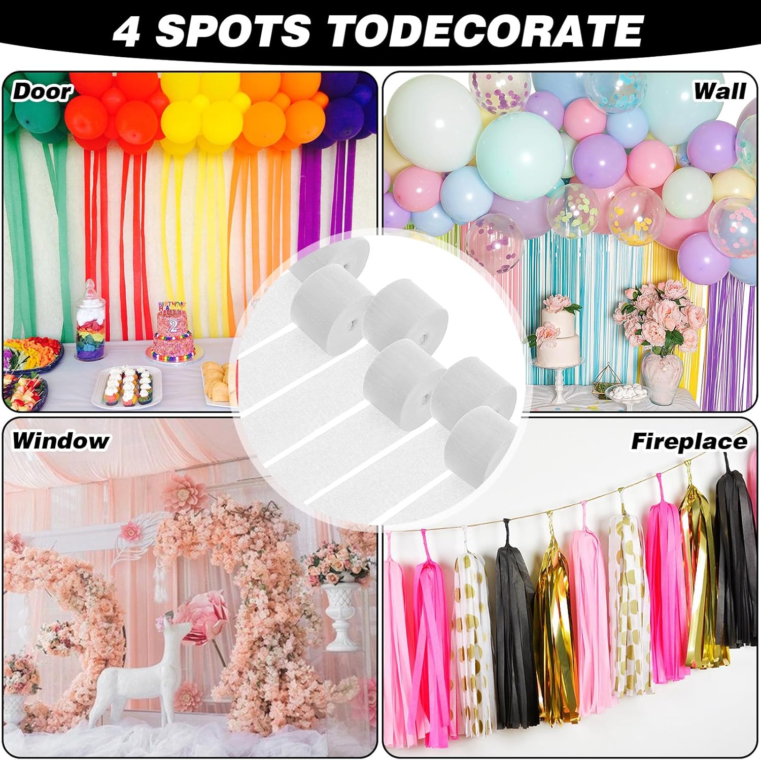 Cobee Crepe Paper Streamers 6 Rolls White