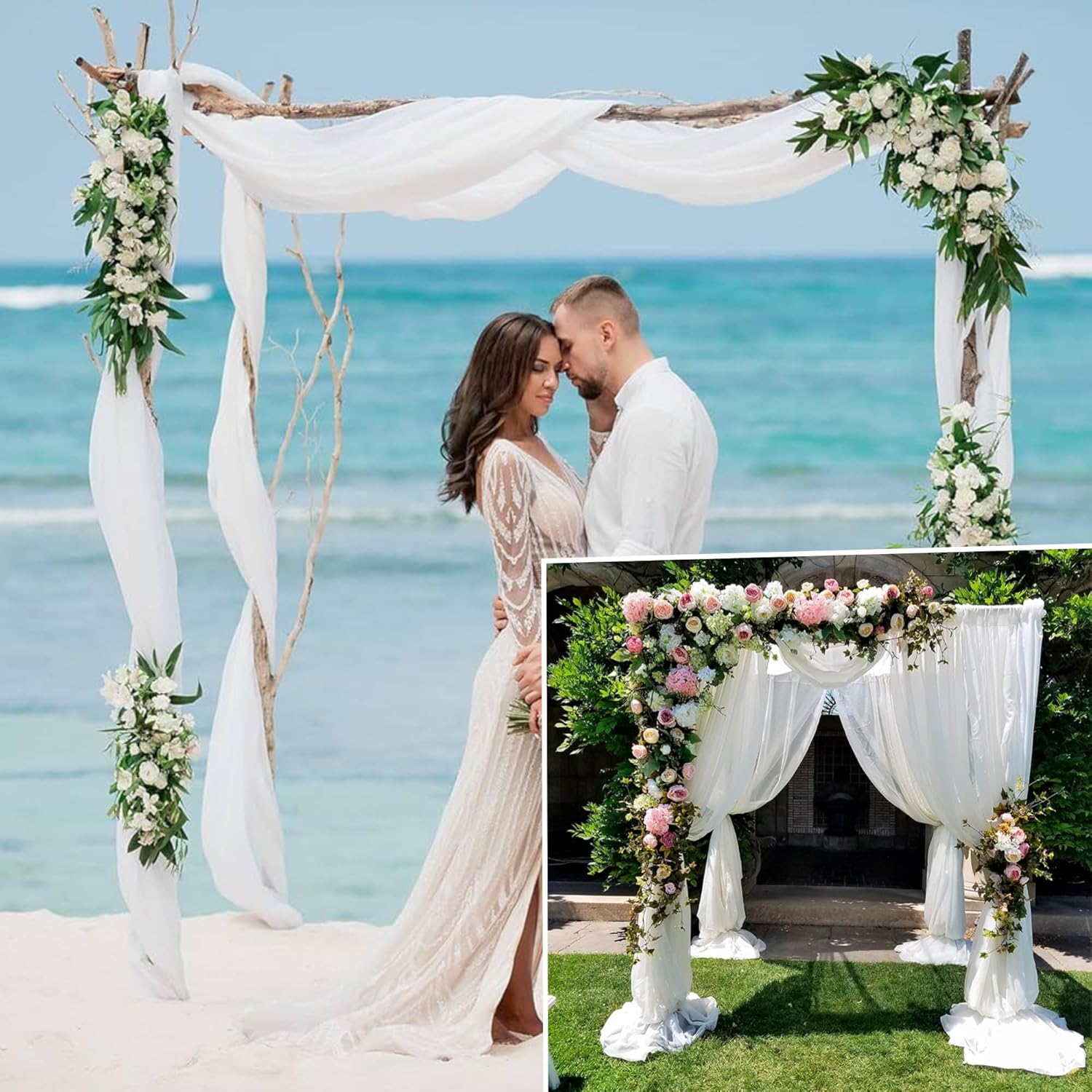4 Panels Chiffon Wedding Arch Drapes White 20ft x 28in