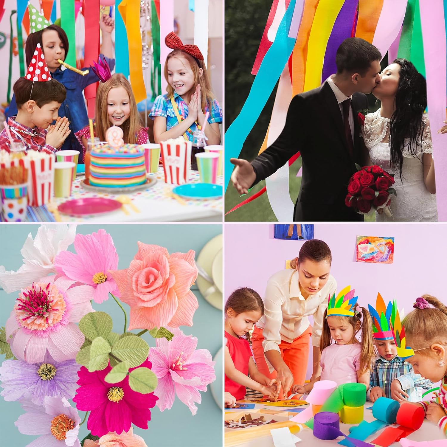 Berlune 48 Rolls Crepe Paper Streamers Rainbow Party Decorations
