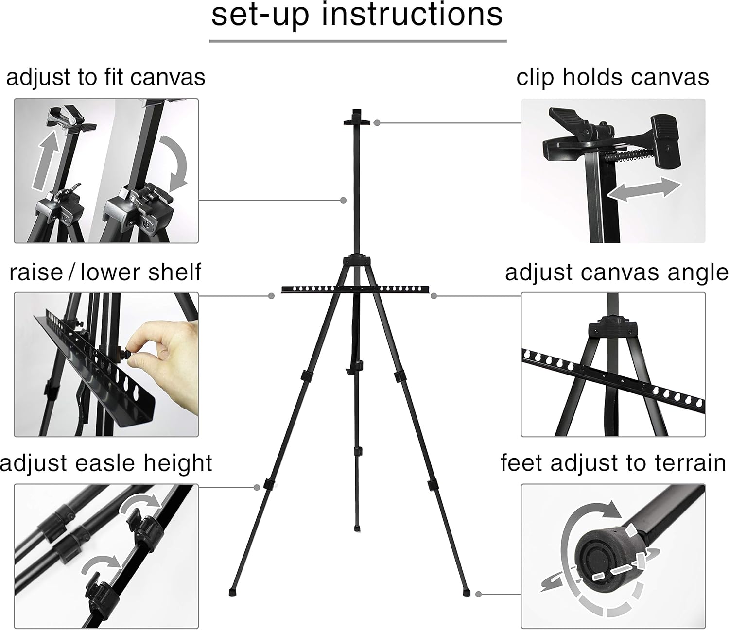 VViViD Black Aluminum Adjustable Display Easel with Carrying Case 64
