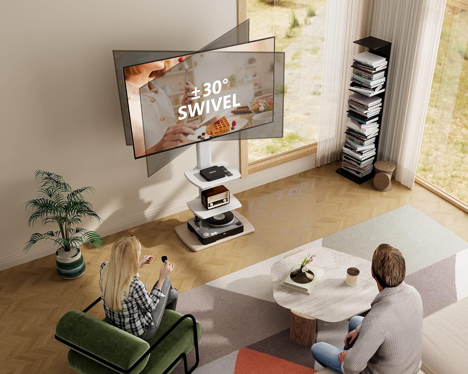 FITUEYES Height Adjustable Corner TV Stand White