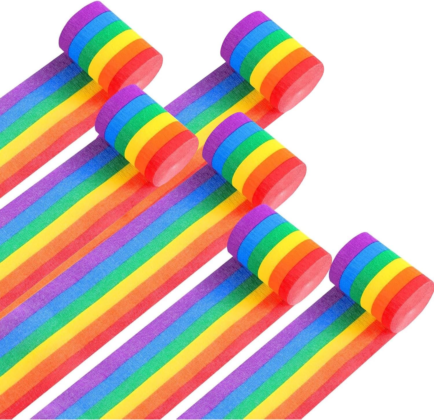 Willaudy Rainbow Crepe Paper Streamers 6 Rolls 197ft