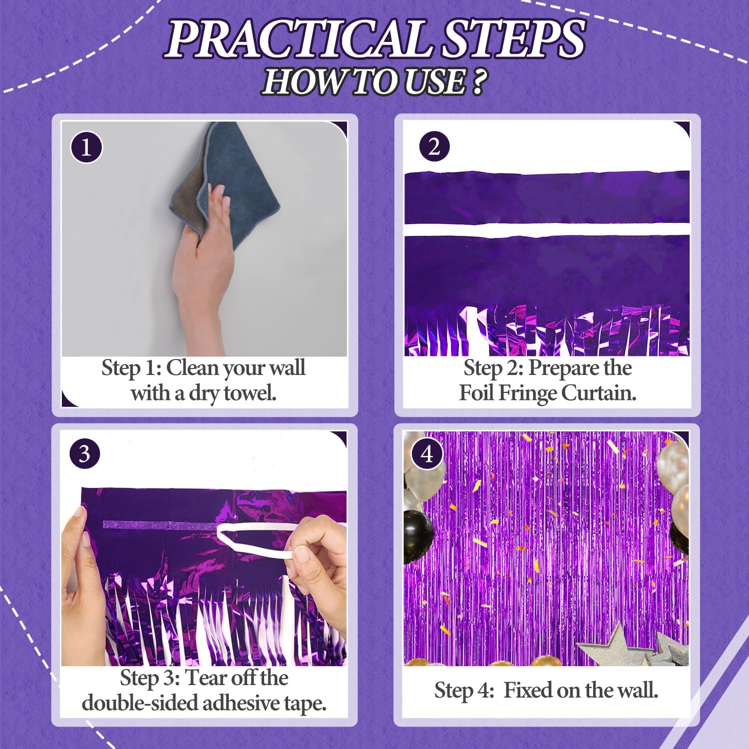 3 Pack Foil Fringe Curtains for Party Backdrop