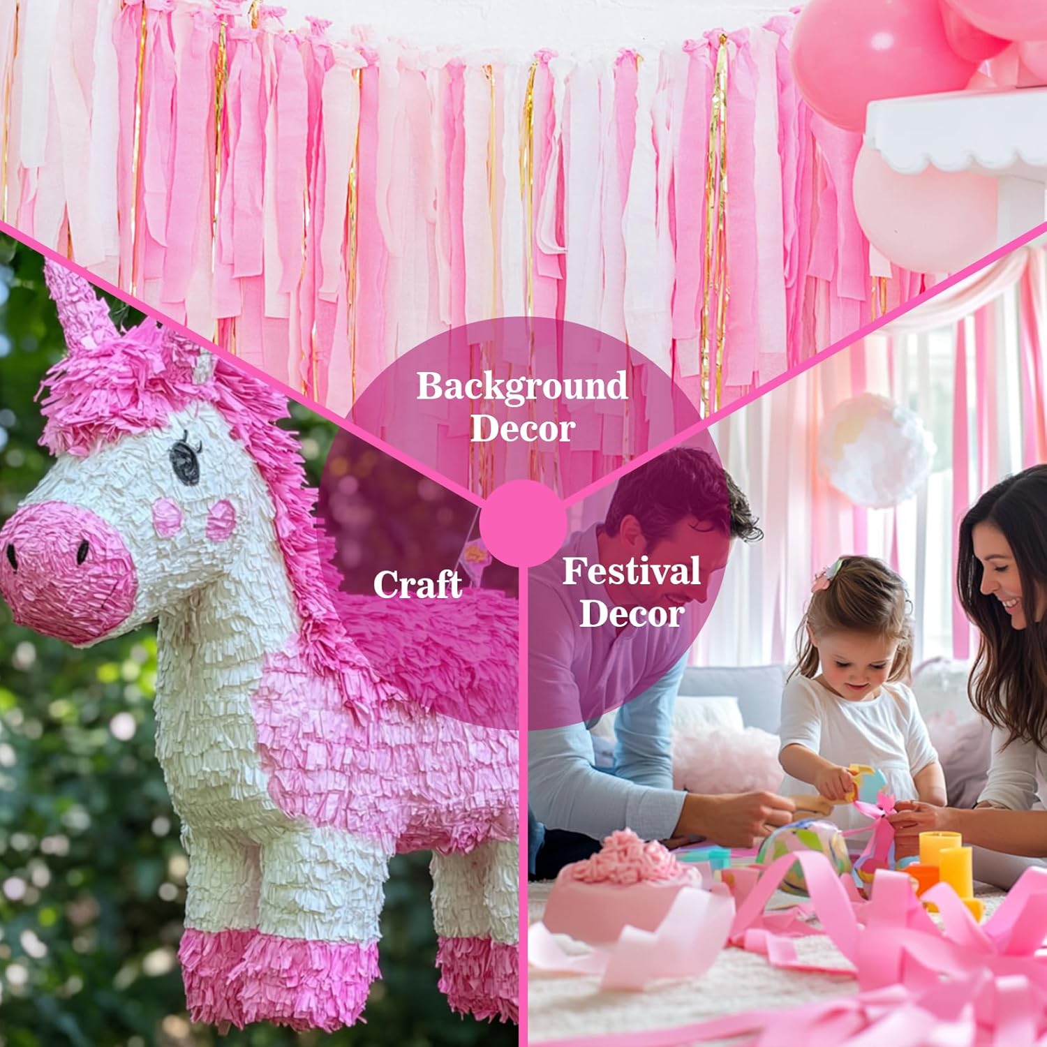 MAQIHAN Pink Crepe Paper Streamers 6 Rolls 492ft