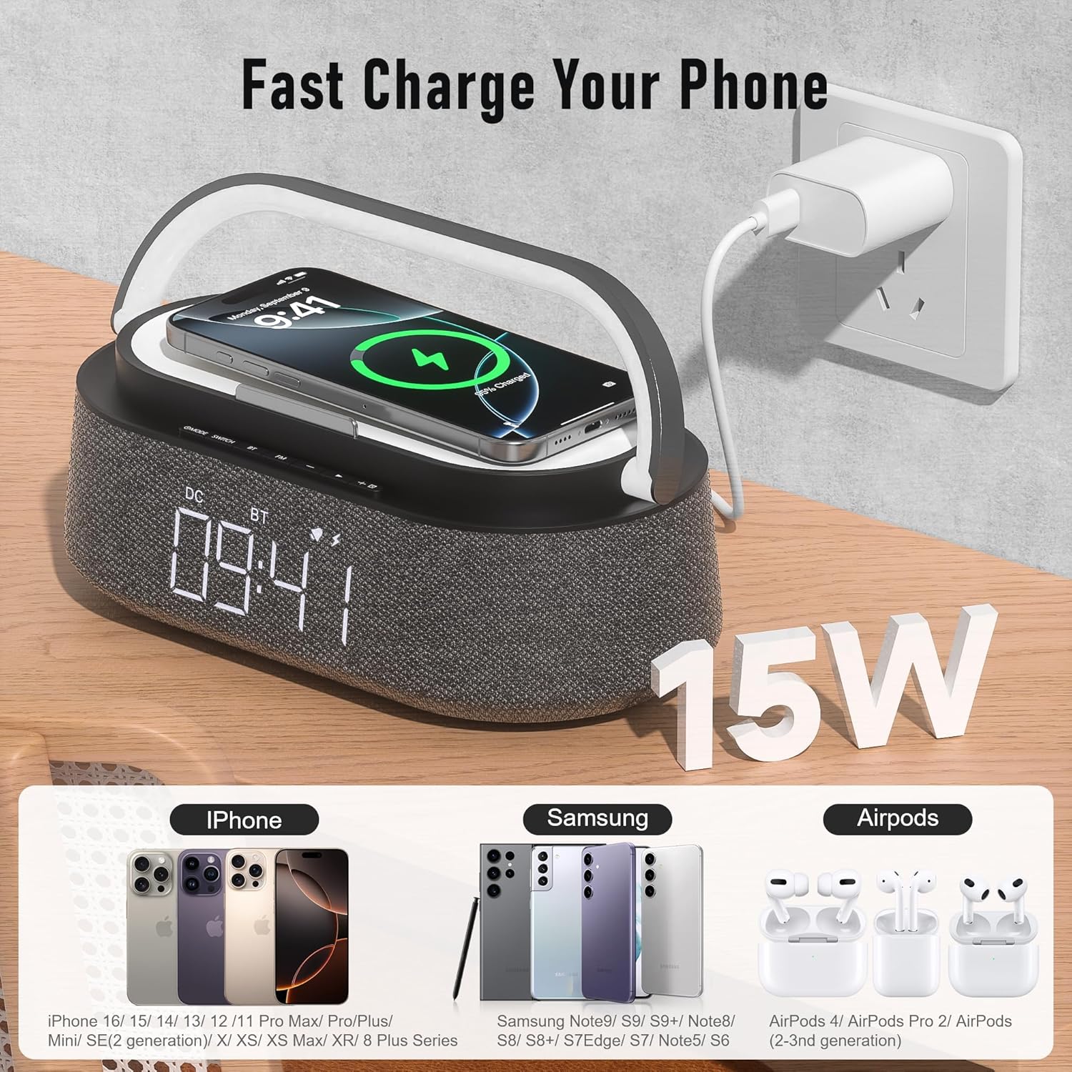 FREEFISH 6-in-1 Bluetooth Speaker with Wireless Charger and Night Light