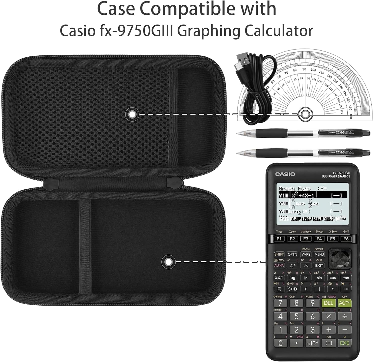 co2CREA Hard Case for Casio fx-9750GIII Graphing Calculators - Black