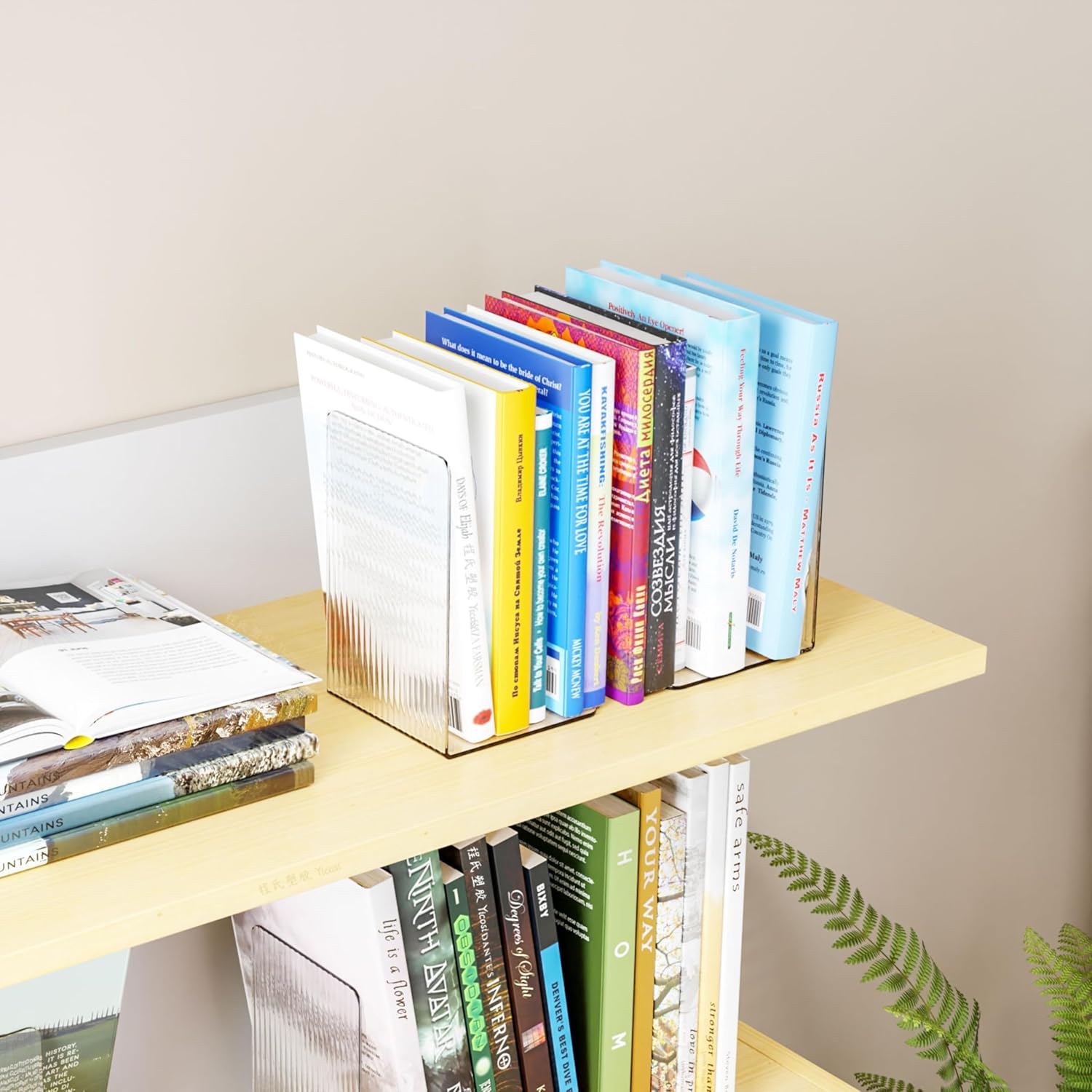 SUOXING 4 Piece Clear Acrylic Bookends for Shelves