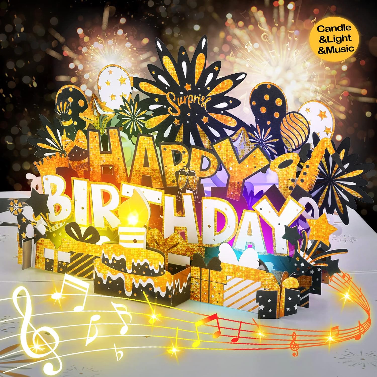 Musical Pop Up Birthday Card with LED Light and Happy Birthday Music