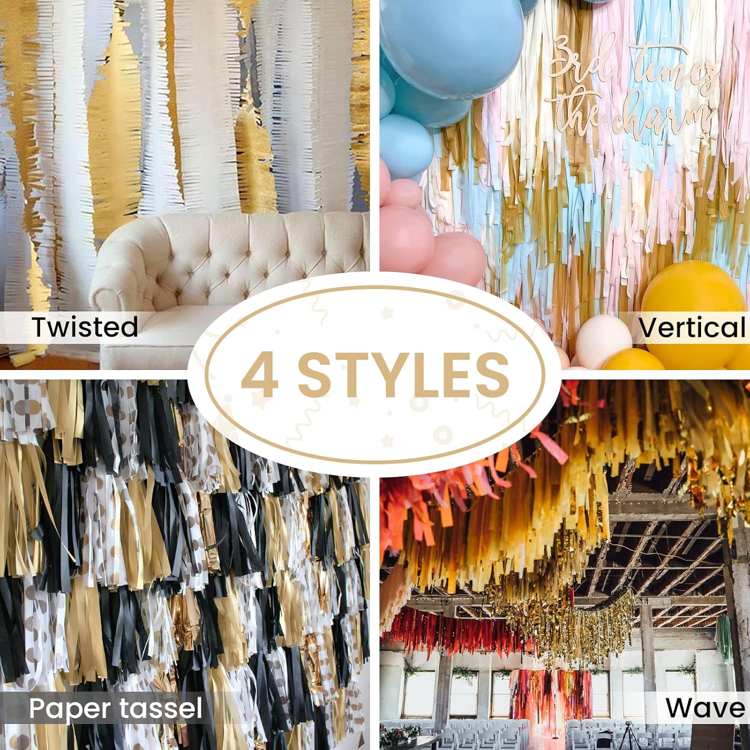 PartyWoo Gold Crepe Paper Streamers 4 Rolls 328ft