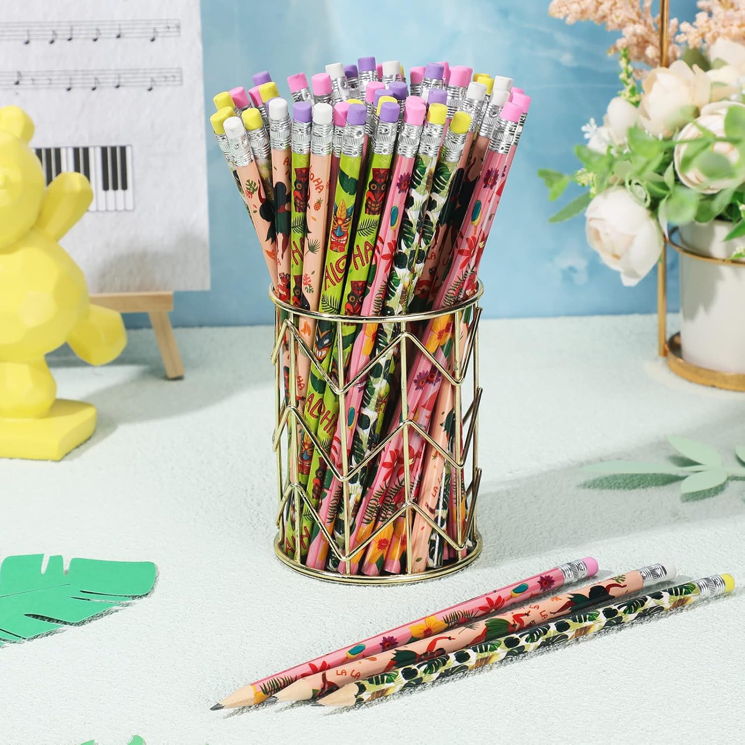 Geyee 36 Pcs Hawaiian Shark Themed Pencils