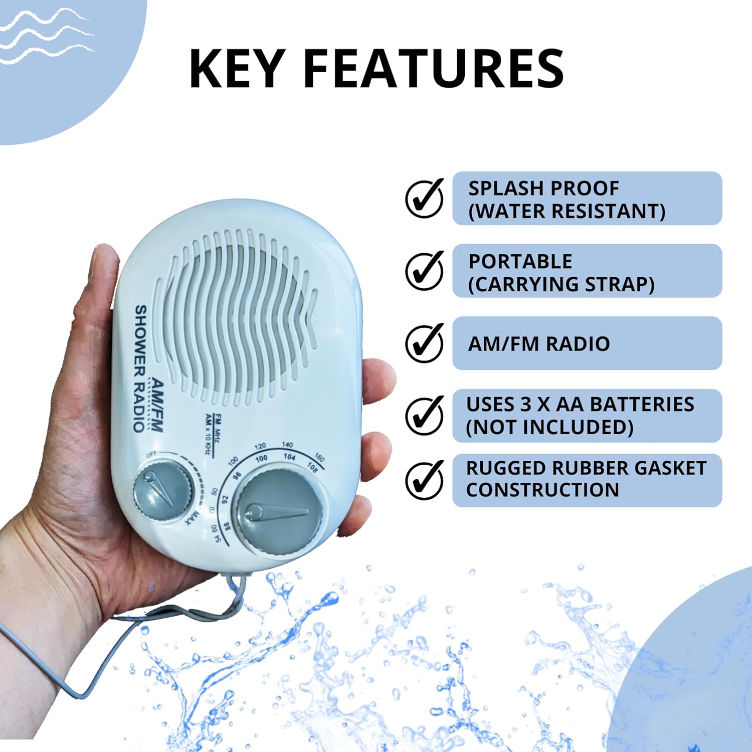 Ken-Tech Shower Radio with Carrying Strap