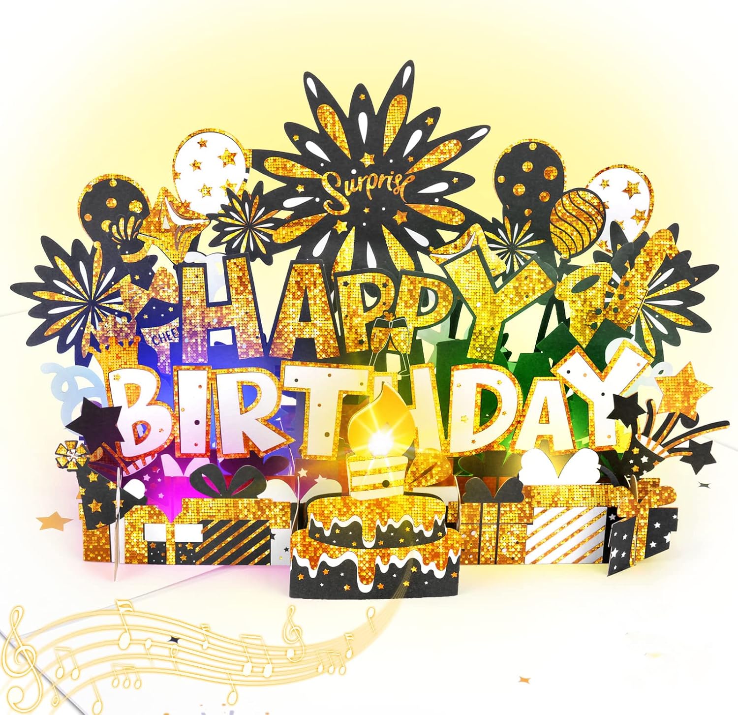 Musical Pop Up Birthday Card with LED Light and Happy Birthday Music
