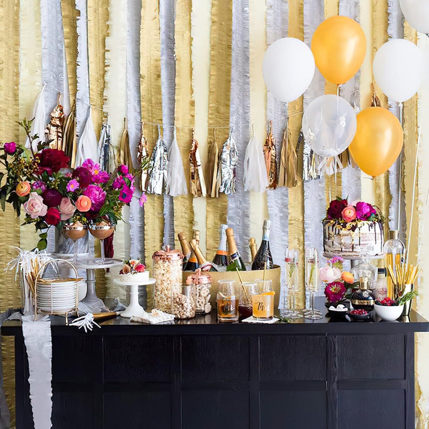 PartyWoo Gold Crepe Paper Streamers 4 Rolls 328ft