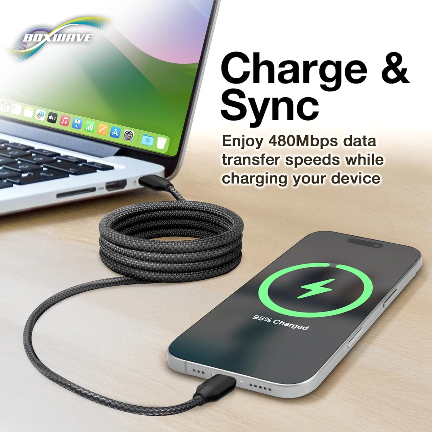 BoxWave Cable USB-C to USB-C 3ft SnapWrap for OnLyee CR1024