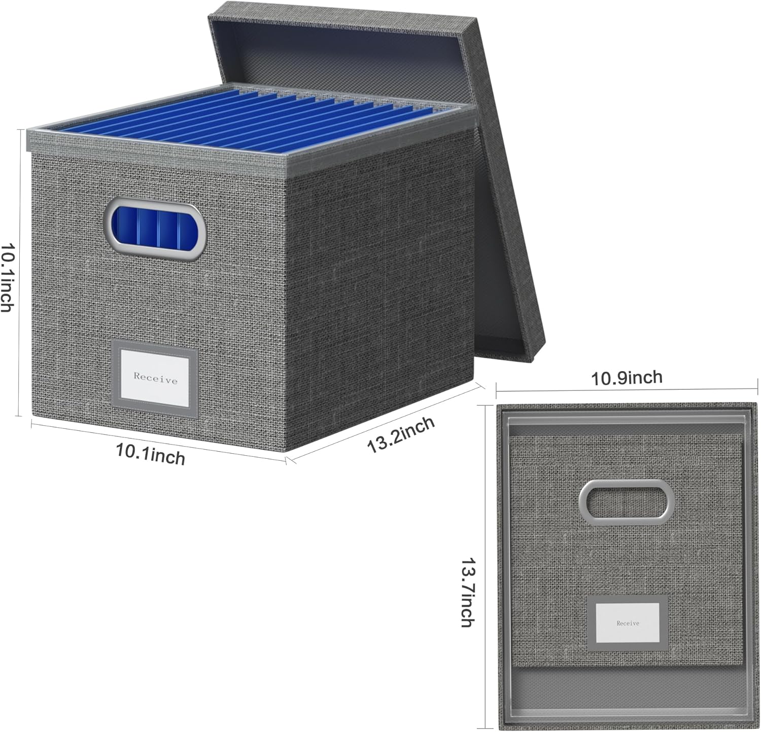3-Pack File Organizer Box with Lid and Hanging Folders - Grey