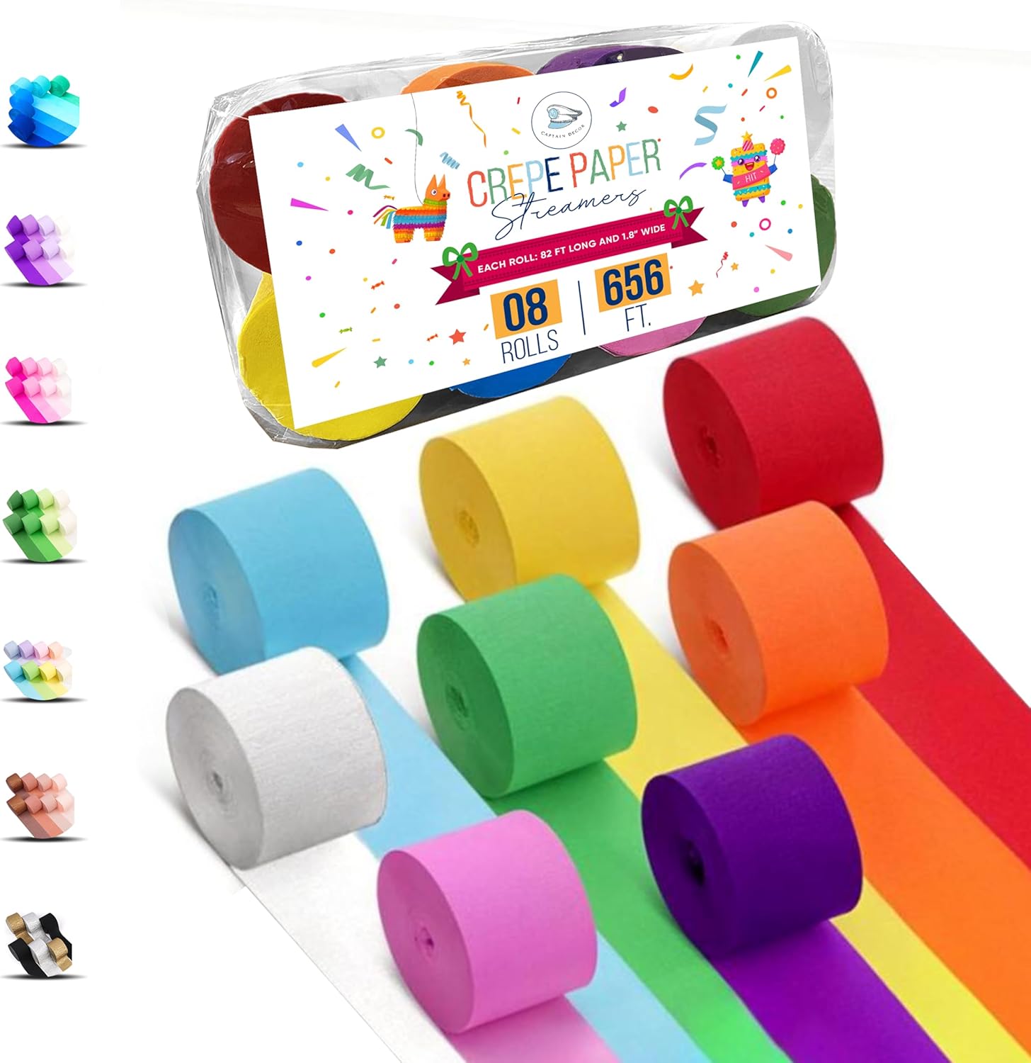 8 Crepe Paper Streamers Rolls 656ft Rainbow Party Decor