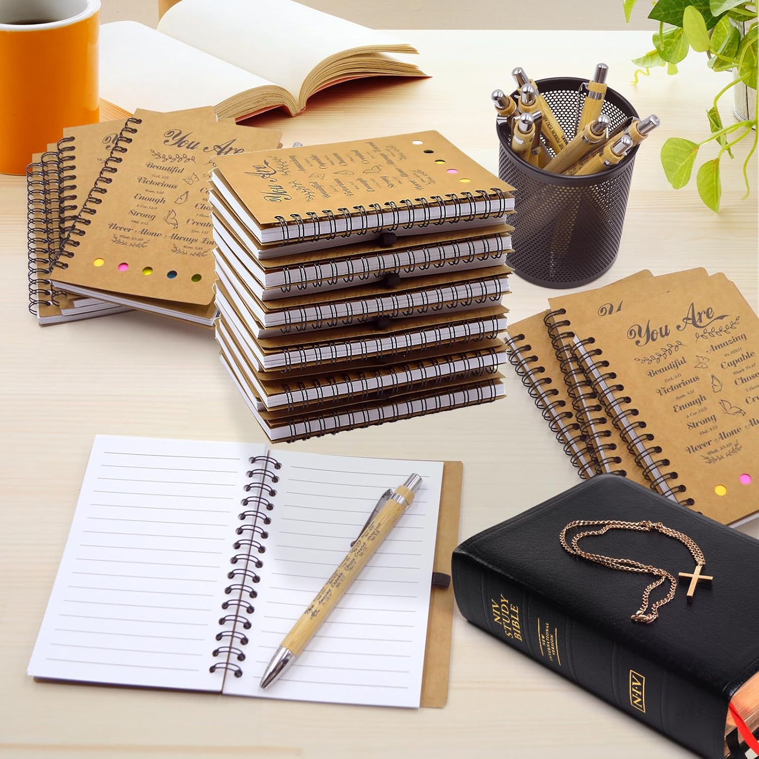 100 PCS Christian Prayer Journal Set with Spiral Notebook and Bamboo Pens