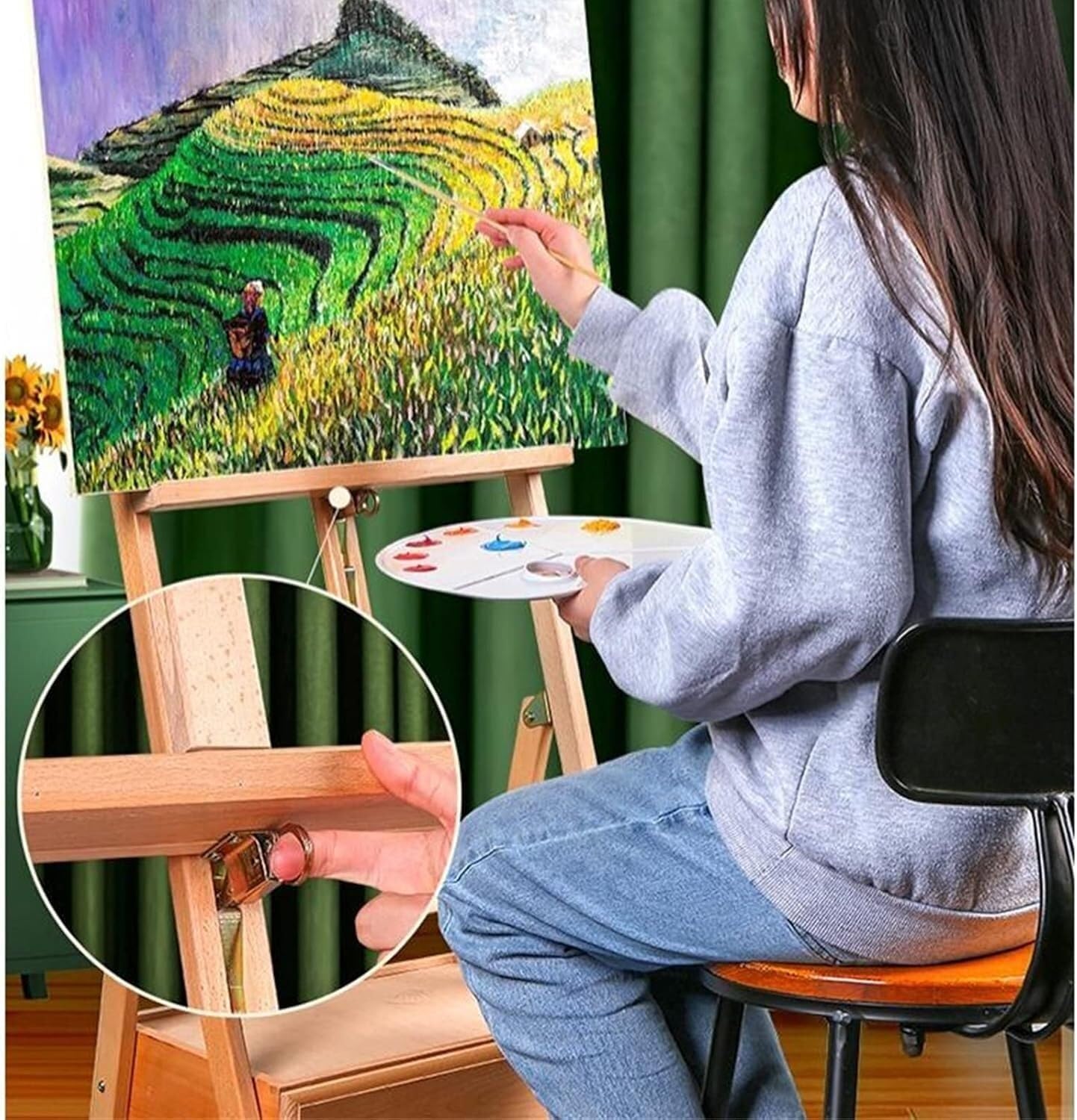 Sturdy Wooden H-Frame Art Easel with Storage Drawer