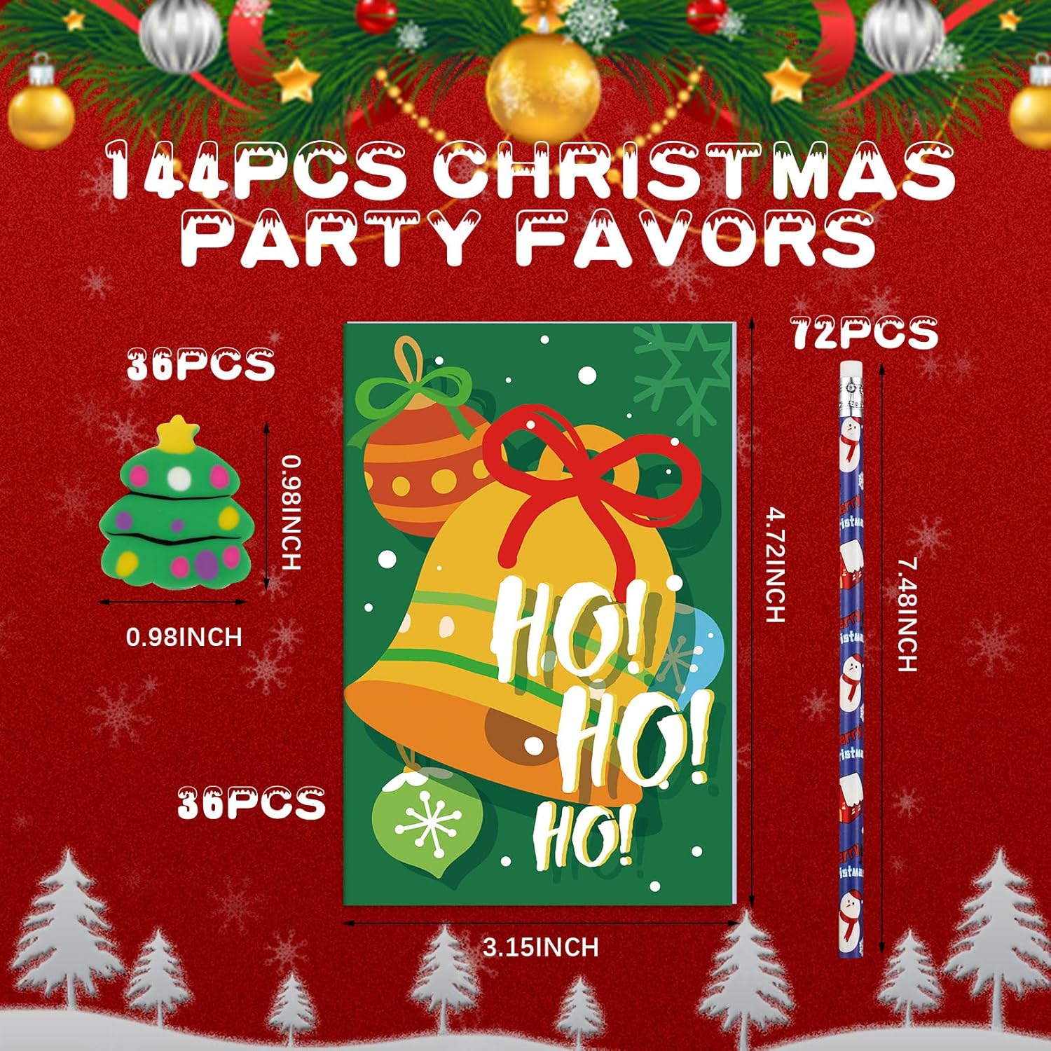 Cholemy 144 Pcs Christmas Party Favor Set with Pencils Erasers Notebooks Elk