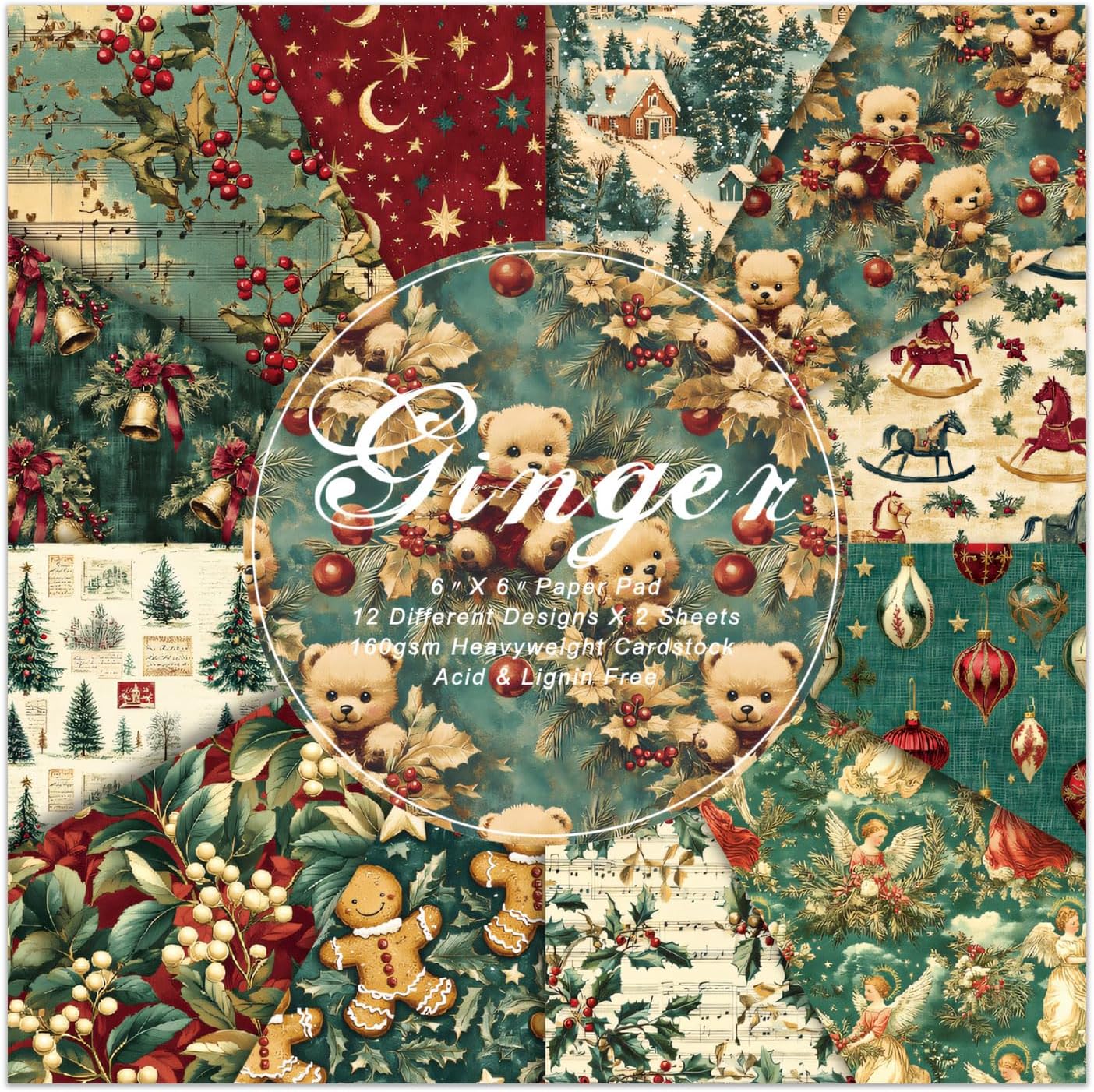EAMOTOL 6 Inch Christmas Cardstock Paper Pad - 24 Sheets Decorative