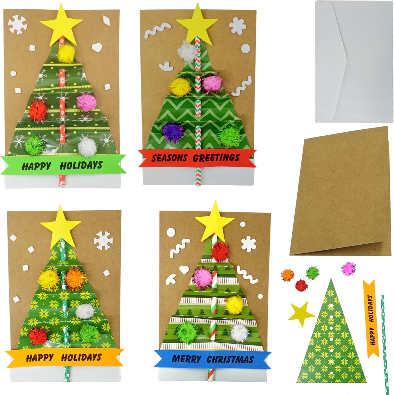 4Es Novelty Christmas Card Craft Kit for Kids 12 Pack