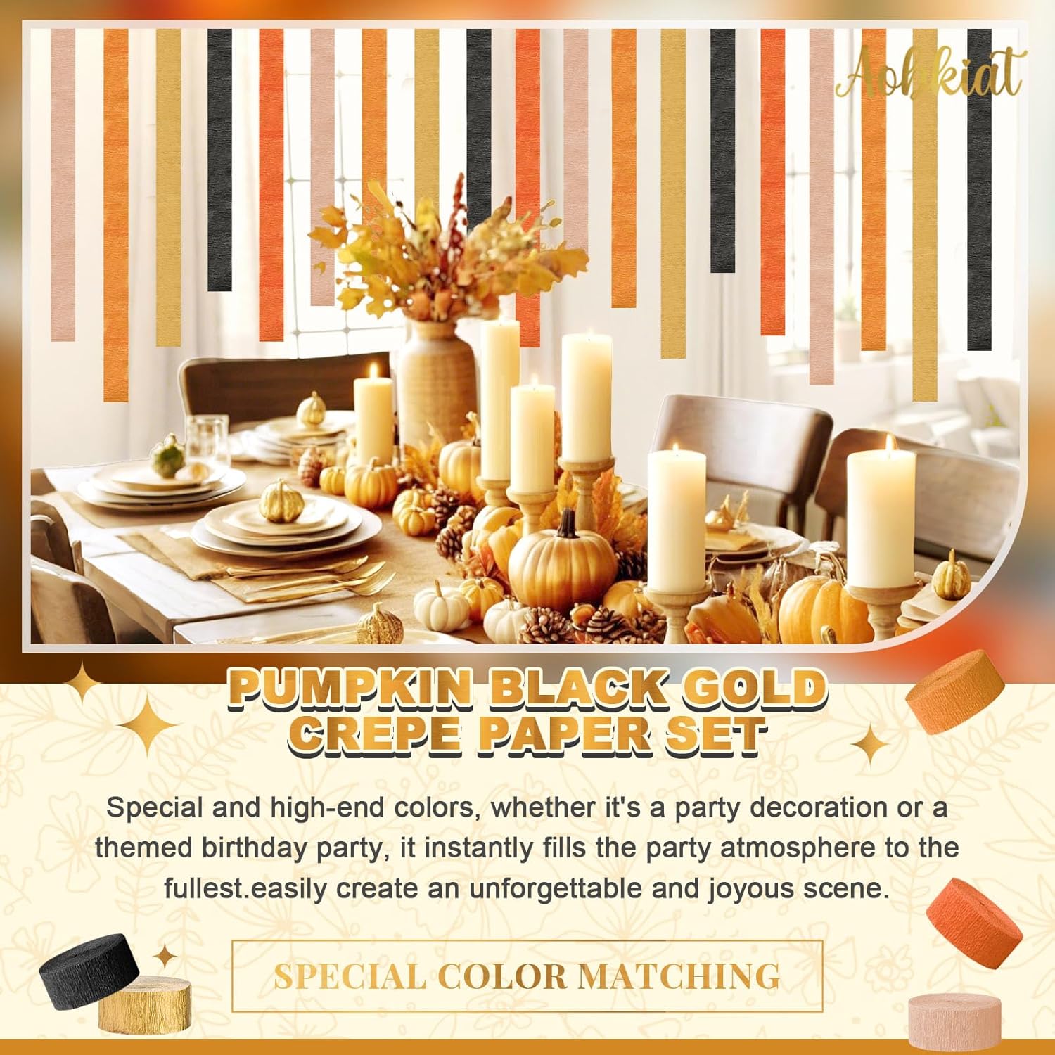 AOBKIAT Crepe Paper Streamers 5 Rolls for Fall Decorations