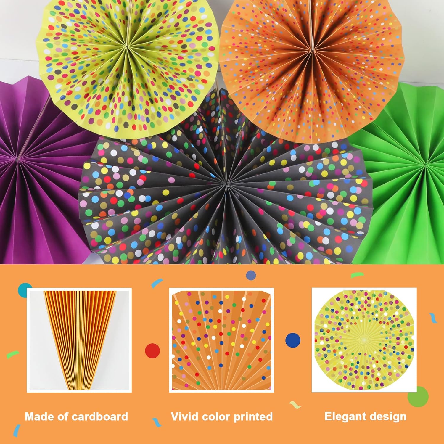 12 Piece Confetti Hanging Paper Fans for Classroom Decorations