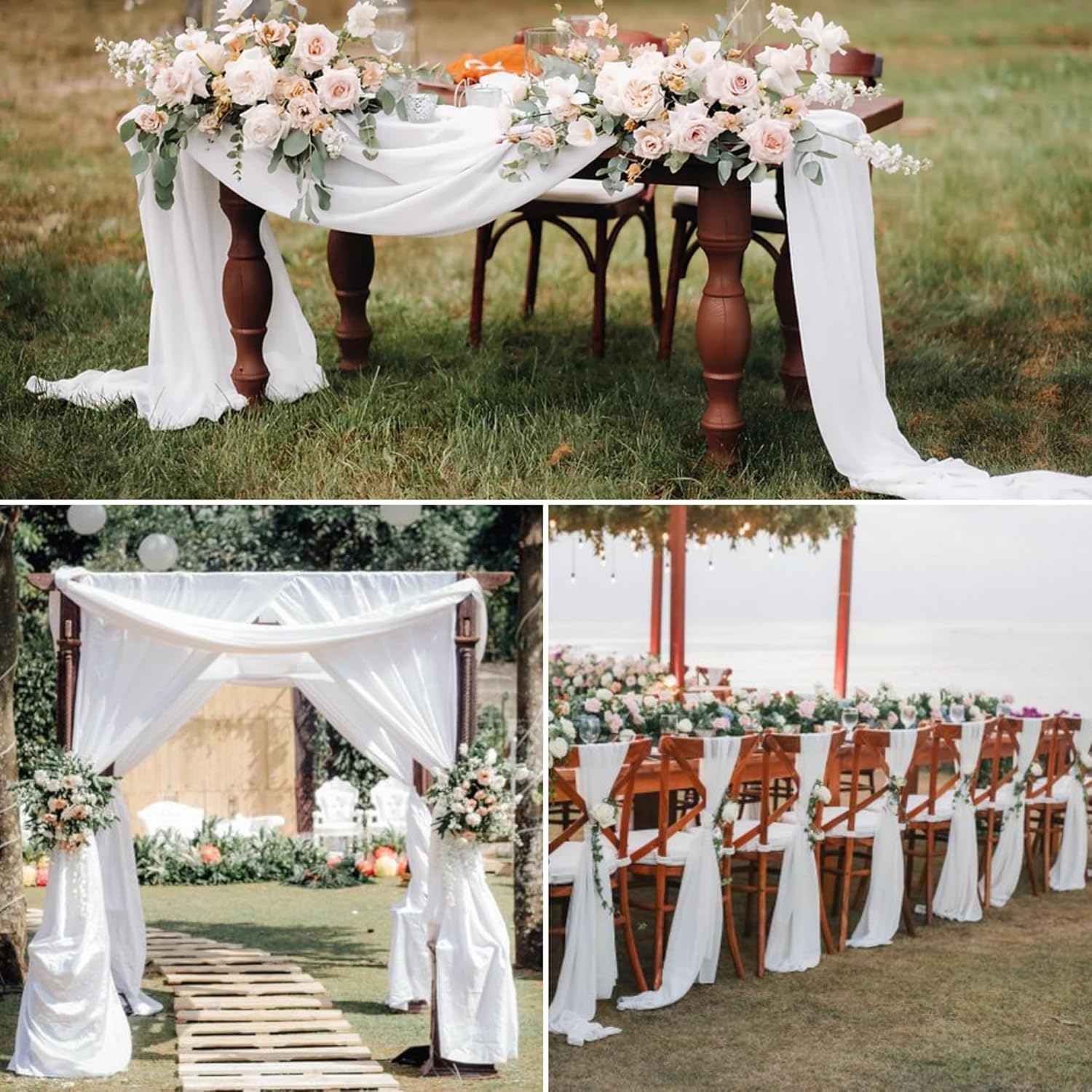 4 Panels Chiffon Wedding Arch Drapes White 20ft x 28in