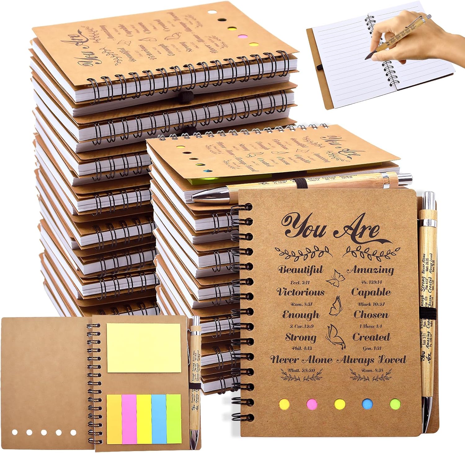 100 PCS Christian Prayer Journal Set with Spiral Notebook and Bamboo Pens