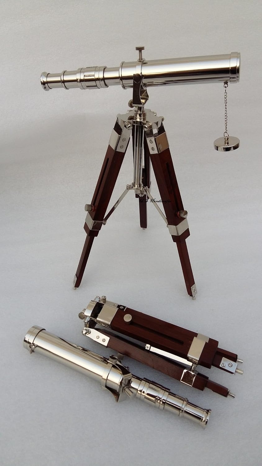 Vintage Brass Nickel Telescope with Tripod Stand